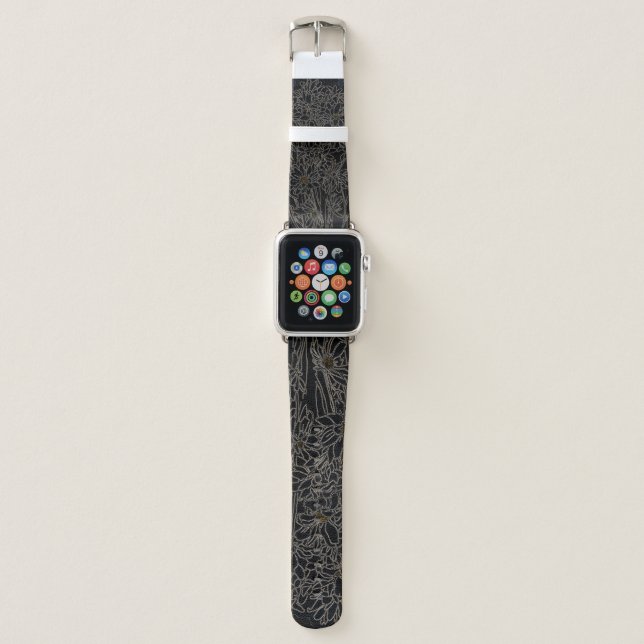 Chrysanthemum garden flowers art black & old metal apple watch band (Front)