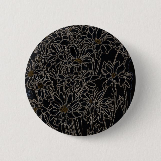 Chrysanthemum garden flowers art black & old metal button (Front)