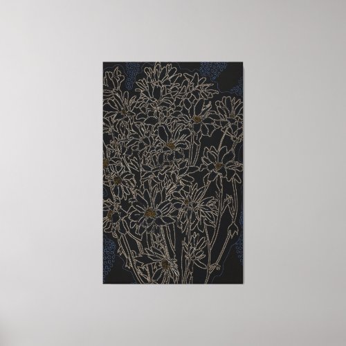 Chrysanthemum garden flowers art black  old metal canvas print
