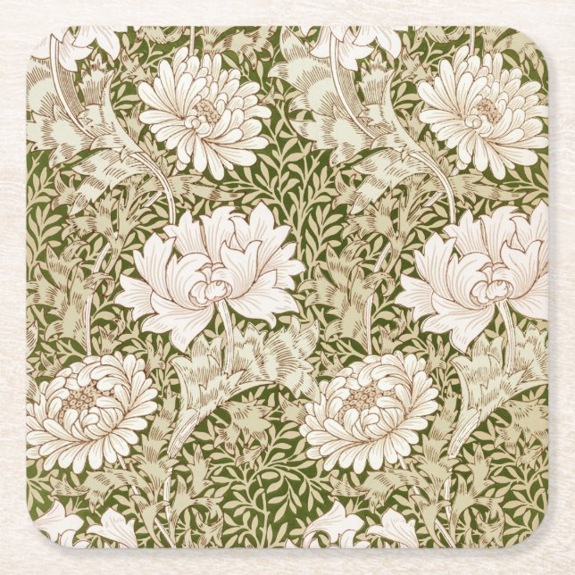 Chrysanthemum Gold, William Morris Square Paper Coaster (Front)