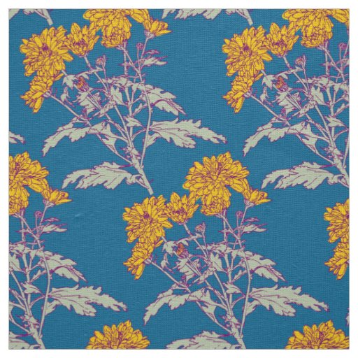 Chrysanthemum golden yellow graphic drawing fabric