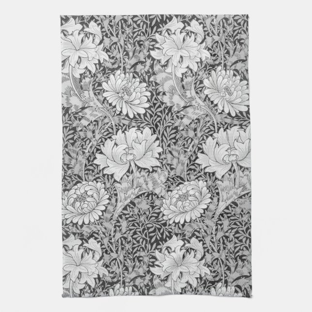 Chrysanthemum Gray, William Morris Kitchen Towel (Vertical)