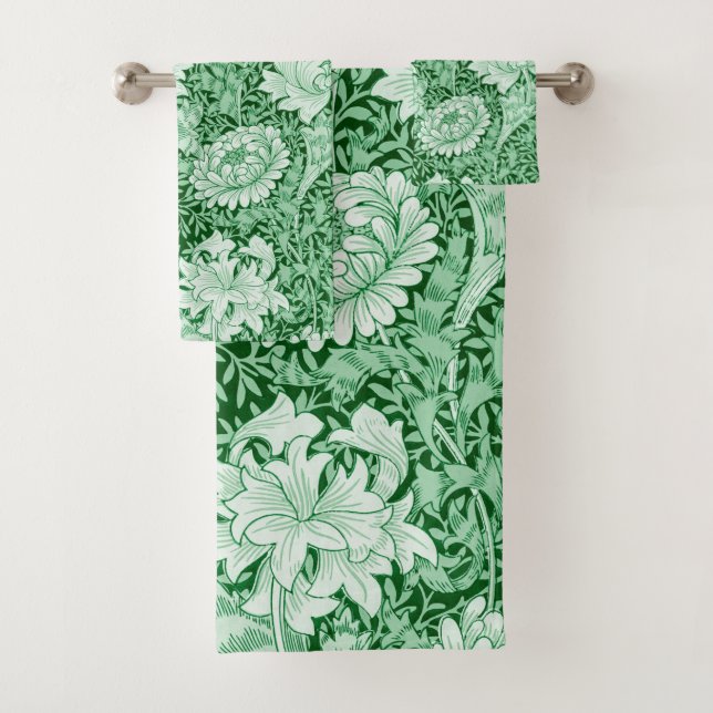 Chrysanthemum Green, William Morris Bath Towel Set (Insitu)