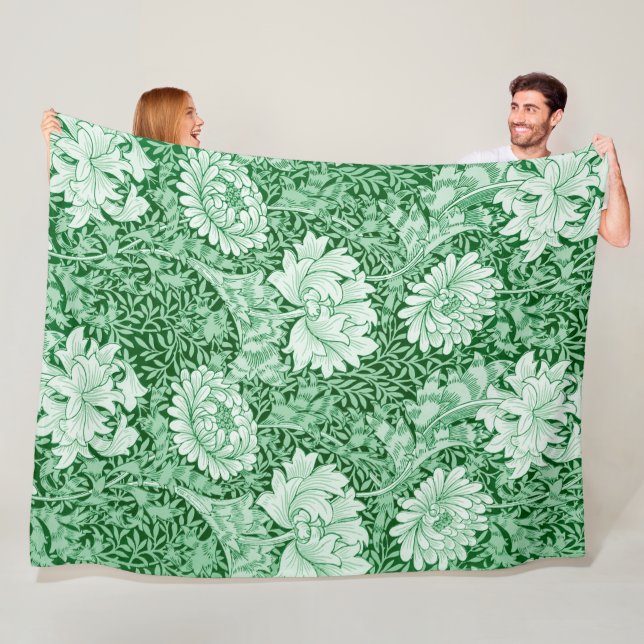 Chrysanthemum Green, William Morris Fleece Blanket (In Situ)