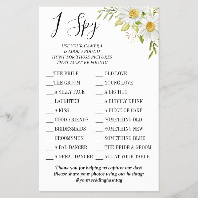 Chrysanthemum I spy wedding reception game card Flyer (Front)