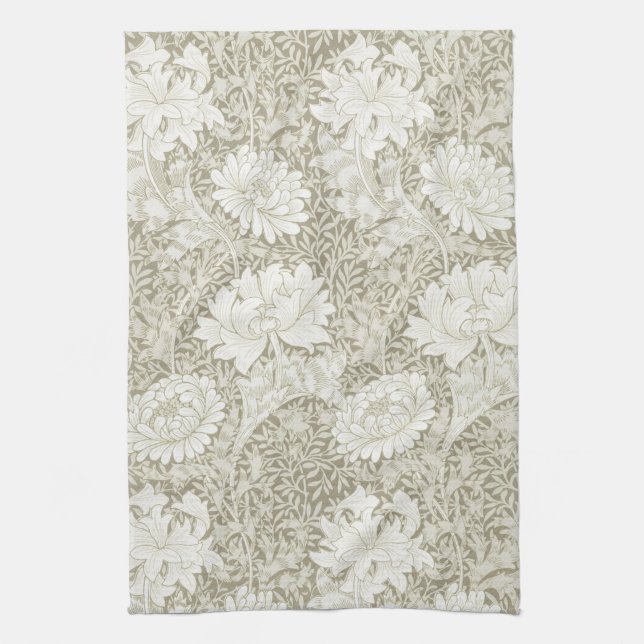 Chrysanthemum Ivory, William Morris Kitchen Towel (Vertical)