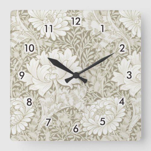 Chrysanthemum Ivory William Morris Square Wall Clock