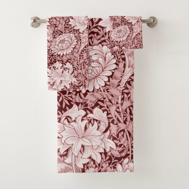 Chrysanthemum Maroon, William Morris Bath Towel Set (Insitu)