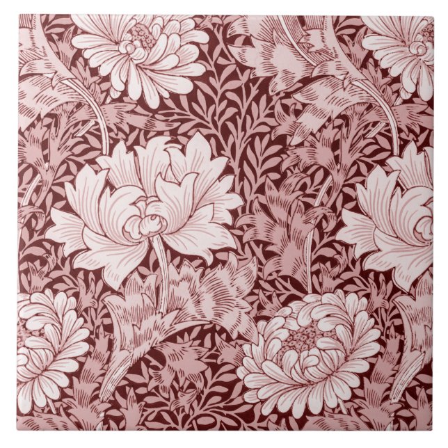 Chrysanthemum Maroon, William Morris Ceramic Tile (Front)