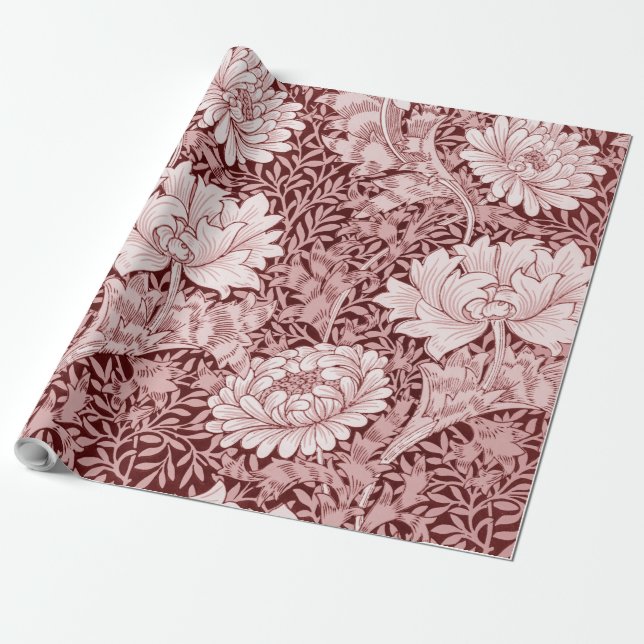 Chrysanthemum Maroon, William Morris Wrapping Paper (Unrolled)