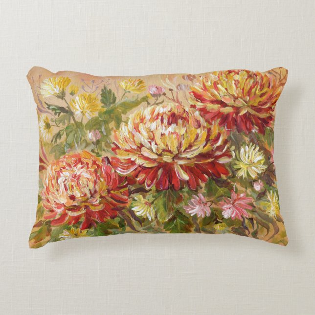 Chrysanthemum Meadow: Acrylic Hand Painting. Accent Pillow (Front)