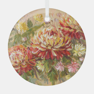 Chrysanthemum Meadow: Acrylic Hand Painting. Glass Ornament