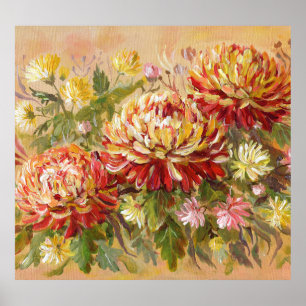 Chrysanthemum Meadow: Acrylic Hand Painting. Poster