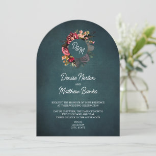 Chrysanthemum Monogram on Teal Invitation
