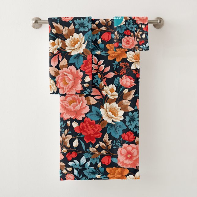 Chrysanthemum Mosaic Colorful Personalized Pattern Bath Towel Set (Insitu)