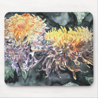 Chrysanthemum mum flowers watercolor painting mouse pad
