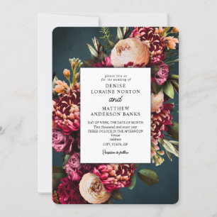 Chrysanthemum on Teal Wedding	 Invitation