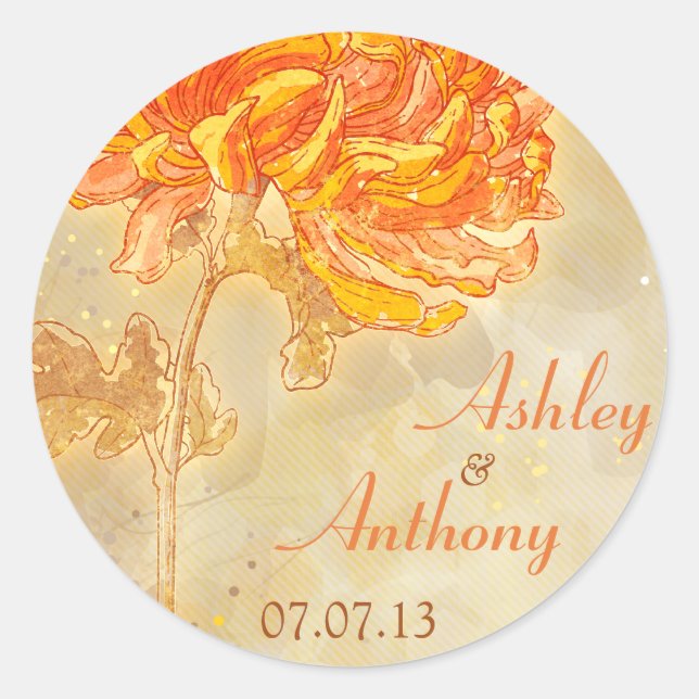 Chrysanthemum Orange Floral Wedding Envelope Seal (Front)