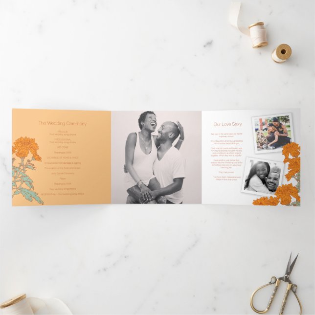 Chrysanthemum orange flower drawing Tri-Fold program (Inside)