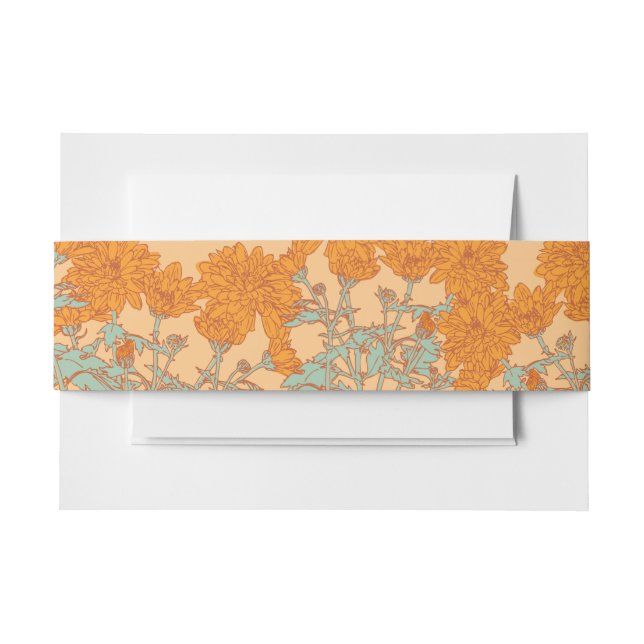 Chrysanthemum orange flower floral fall wedding  invitation belly band (Front Example)