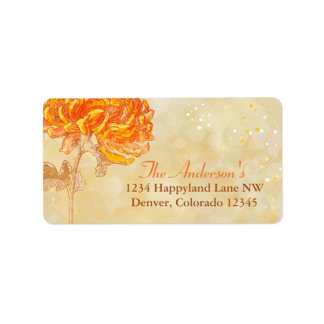Chrysanthemum Orange Wedding Return Address Label (Front)