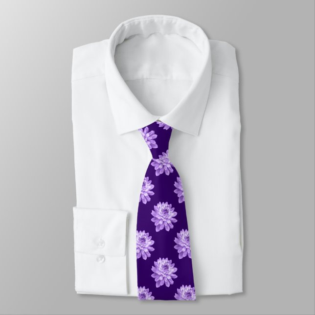 Chrysanthemum Pattern - Deep Purple Neck Tie (Tied)
