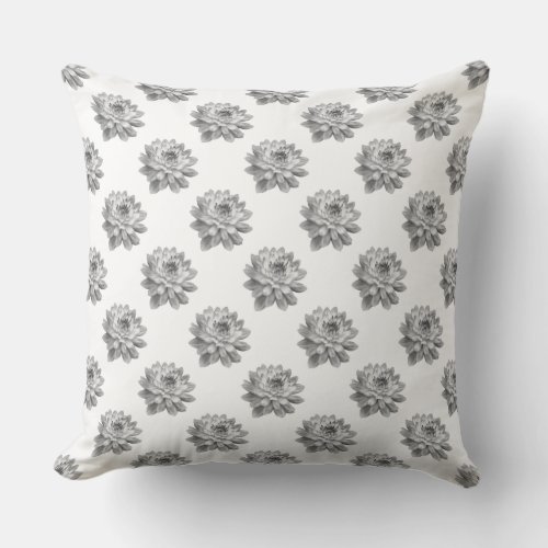Chrysanthemum Pattern _ Monochrome on White Throw Pillow