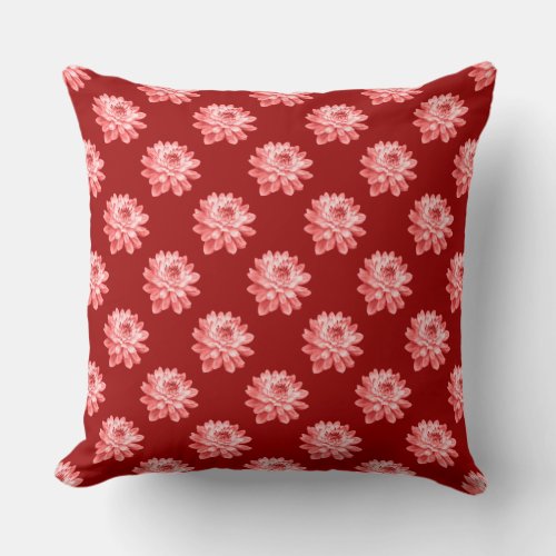 Chrysanthemum Pattern _ Ruby Red Throw Pillow