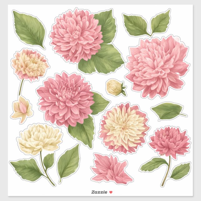 Chrysanthemum Peach Cream Custom Vinyl Sticker (Sheet)