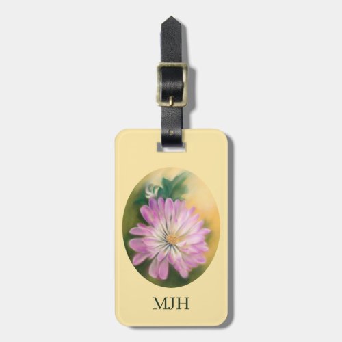 Chrysanthemum Pink and Cream Floral Monogram Luggage Tag