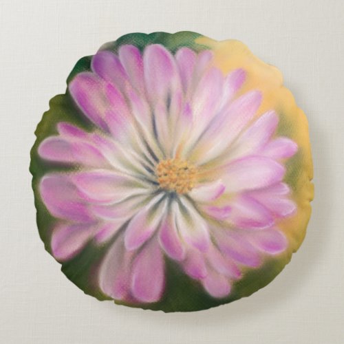 Chrysanthemum Pink and Cream Floral Pastel Round Pillow