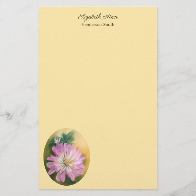 Chrysanthemum Pink and Cream Floral Pastel Stationery (Front)