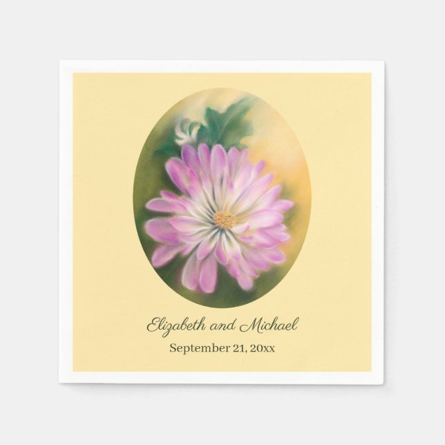 Chrysanthemum Pink and Cream Floral Wedding Napkins (Front)