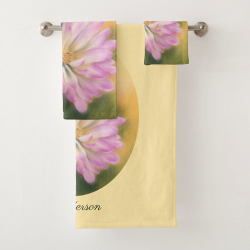 Chrysanthemum Pink and Cream Pastel Floral Bath Towel Set