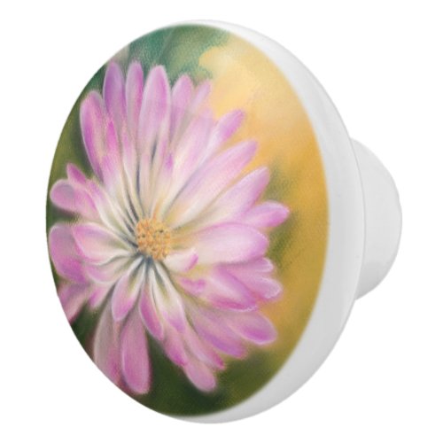 Chrysanthemum Pink and Cream Pastel Floral Ceramic Knob