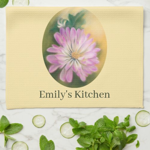 Chrysanthemum Pink and Cream Pastel Floral Kitchen Towel