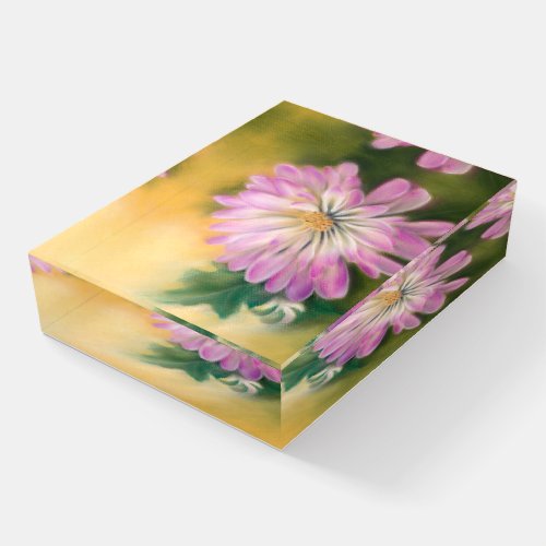 Chrysanthemum Pink and Cream Pastel Floral Paperweight