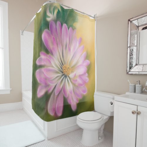 Chrysanthemum Pink and Cream Pastel Floral Shower Curtain