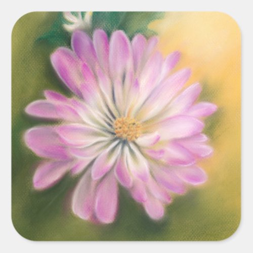 Chrysanthemum Pink and Cream Pastel Floral Square Sticker