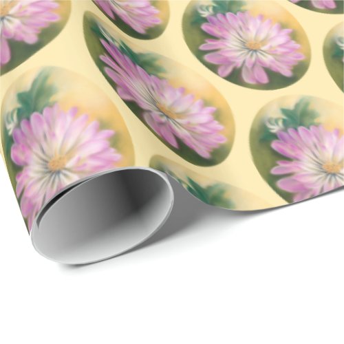 Chrysanthemum Pink and Cream Pastel Floral Wrapping Paper