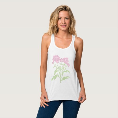 Chrysanthemum pink green graphic art t_shirt tank top