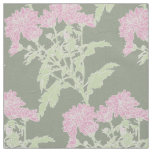 Chrysanthemum pink green graphic drawing fabric