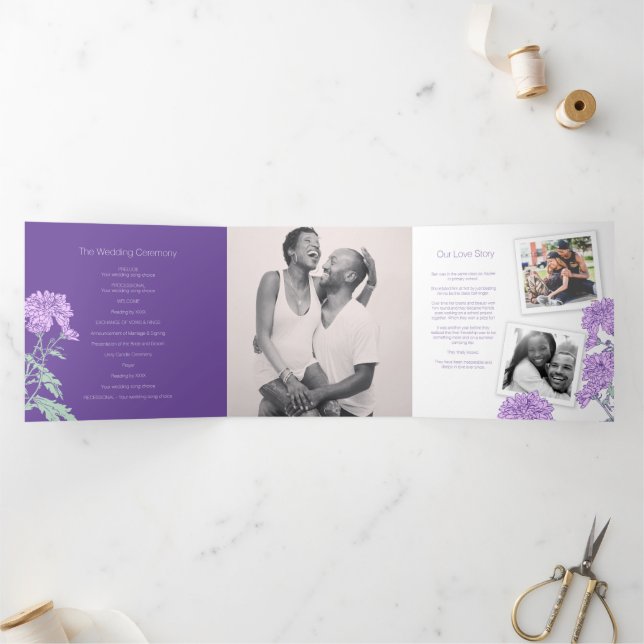 Chrysanthemum purple flower drawing Tri-Fold program (Inside)