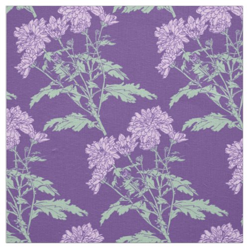 Chrysanthemum purple green graphic drawing fabric