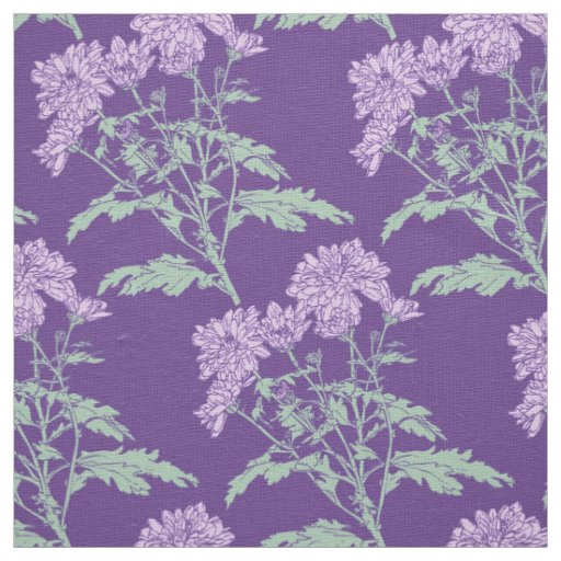 Chrysanthemum purple green graphic drawing fabric