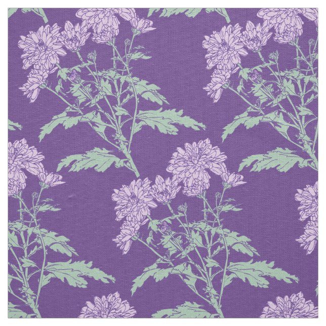 Chrysanthemum purple green graphic drawing fabric