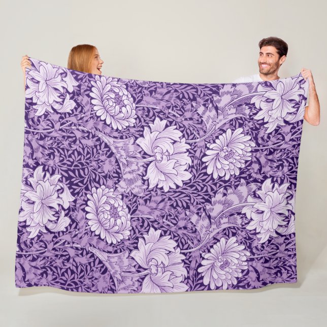 Chrysanthemum Purple, William Morris Fleece Blanket (In Situ)