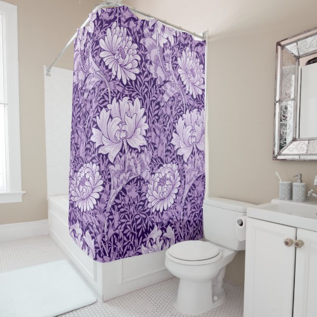 Chrysanthemum Purple, William Morris Shower Curtain (In Situ)