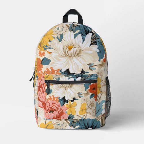 Chrysanthemum Retro Floral Flower Pattern Printed Backpack