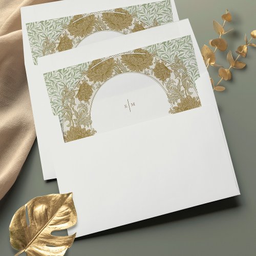 Chrysanthemum Sage Green Gold Vintage Envelope Liner